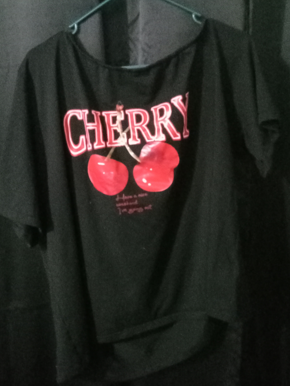 SHEIN Black Tee with Red Cherry Graphic